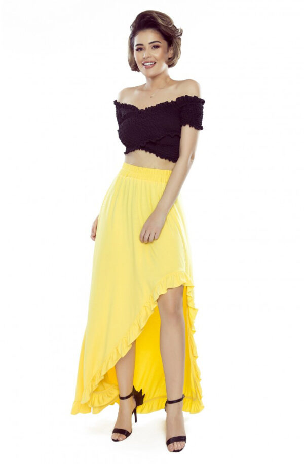 Bergamo 426-1 Asymmetrical maxi skirt with a frill - lemon